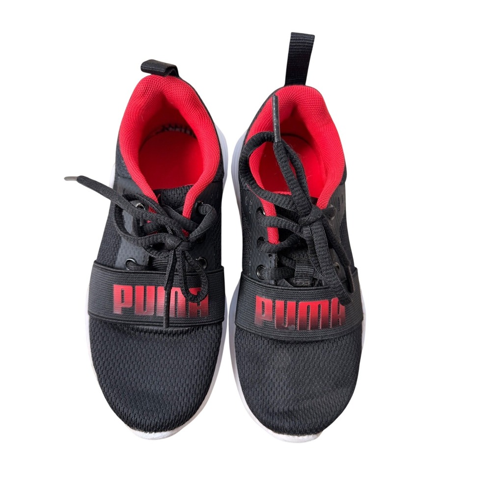 Puma Wired Run Kids Sneakers Black Red Athletic Shoes 381675-01 Size 12C